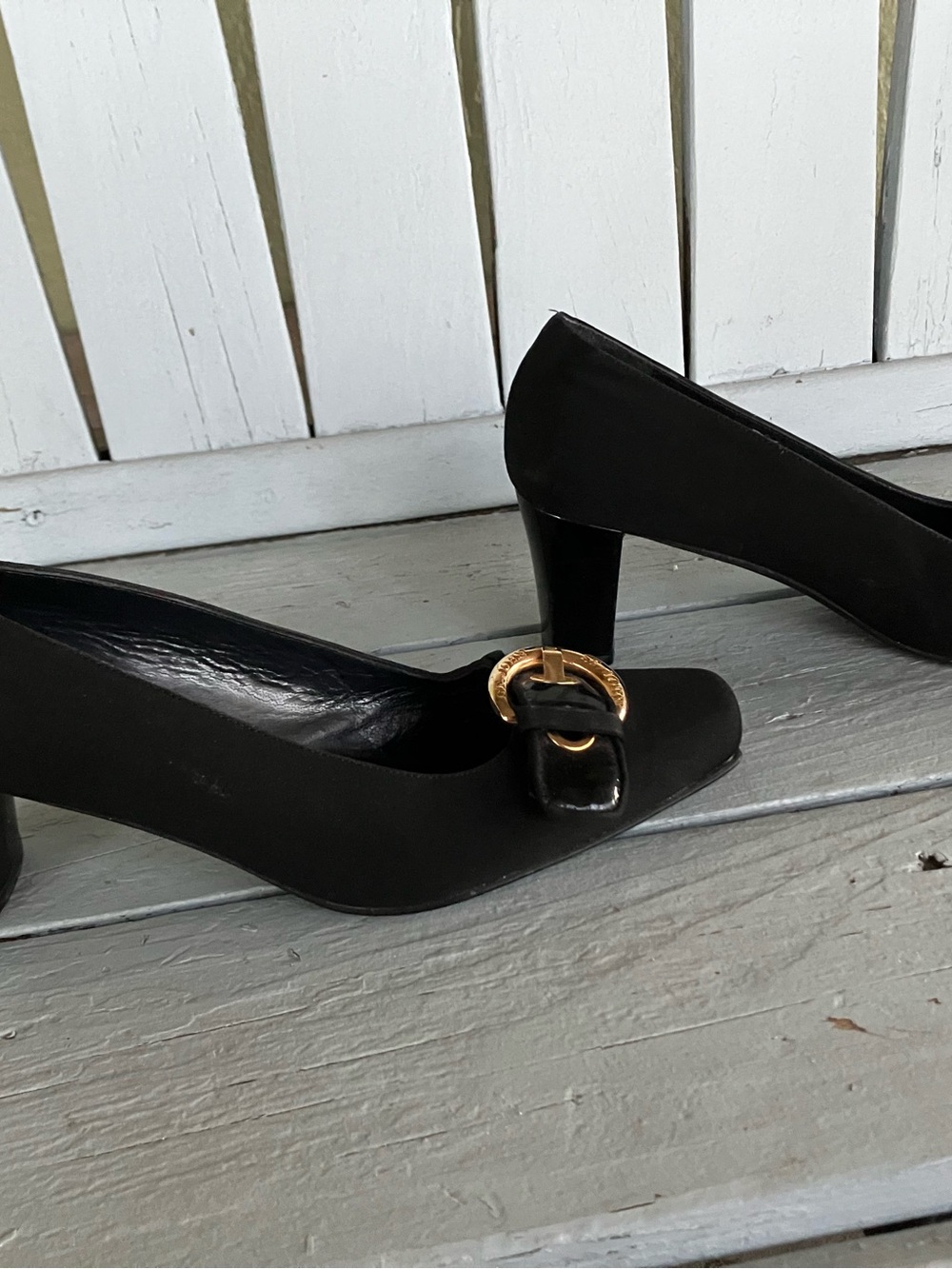 St. John Black Pumps with Gold Buckle Accent (Slim Size 9) - Picture 2 of 14